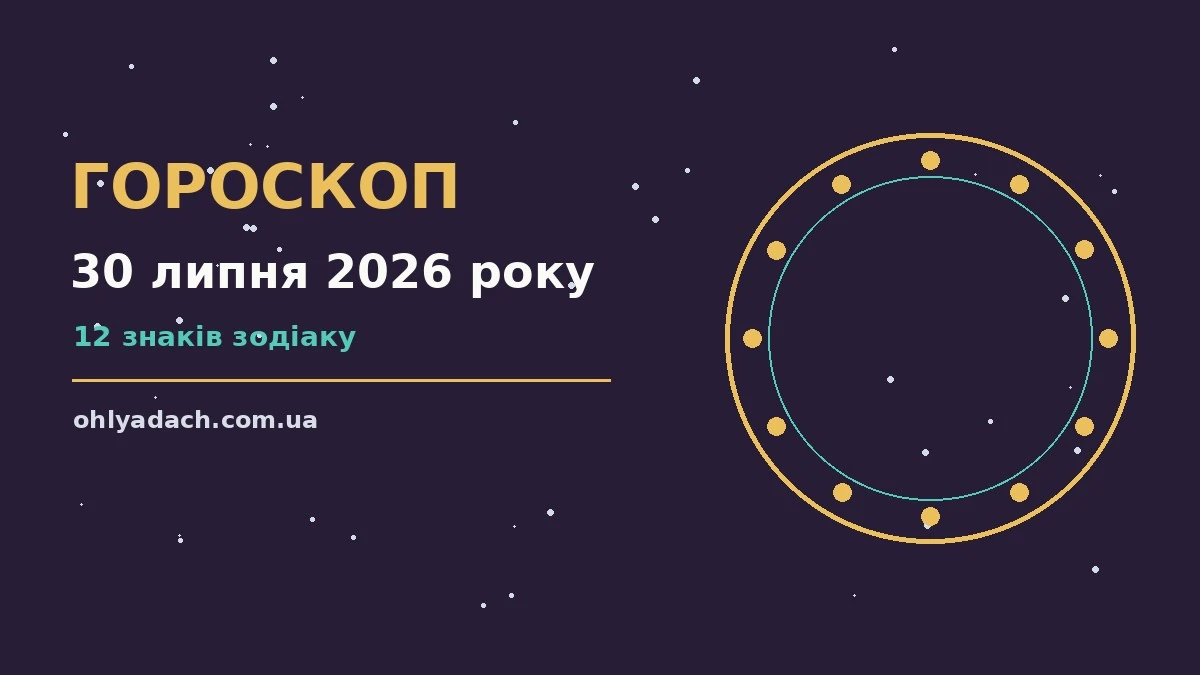 Зодіакальні знаки на тлі вечірнього неба, гороскоп на 30 липня 2026 року
