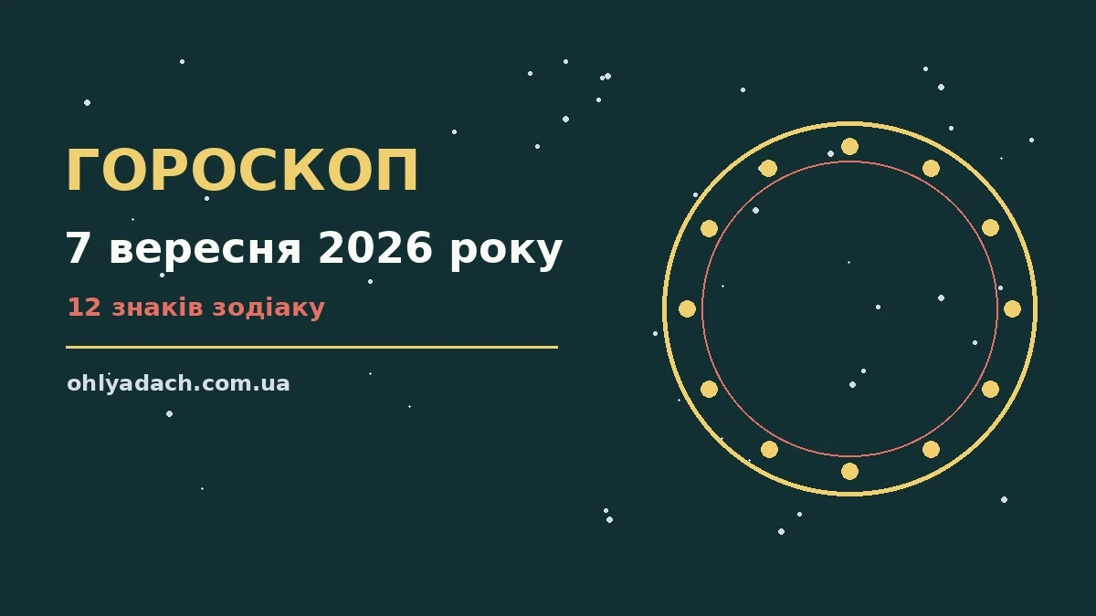 Зоряне небо і знаки Зодіаку на тлі нічного пейзажу, ілюстрація до гороскопу на 7 вересня 2026 року