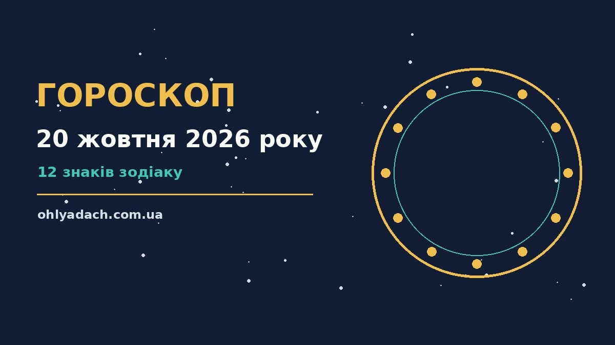 Зодіакальний ілюстрований гороскоп на 20 жовтня 2026 року з символами знаків і фінансовою тематикою